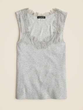 J.Crew Fine Rib Scoopneck Tank Top with Lace Trim in Heather Silver | XL